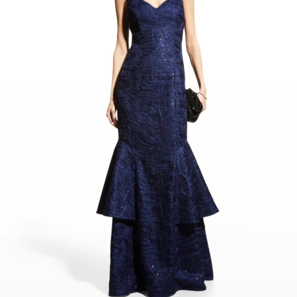 Adrian Maddox Lace Mermaid Gown - BLACK